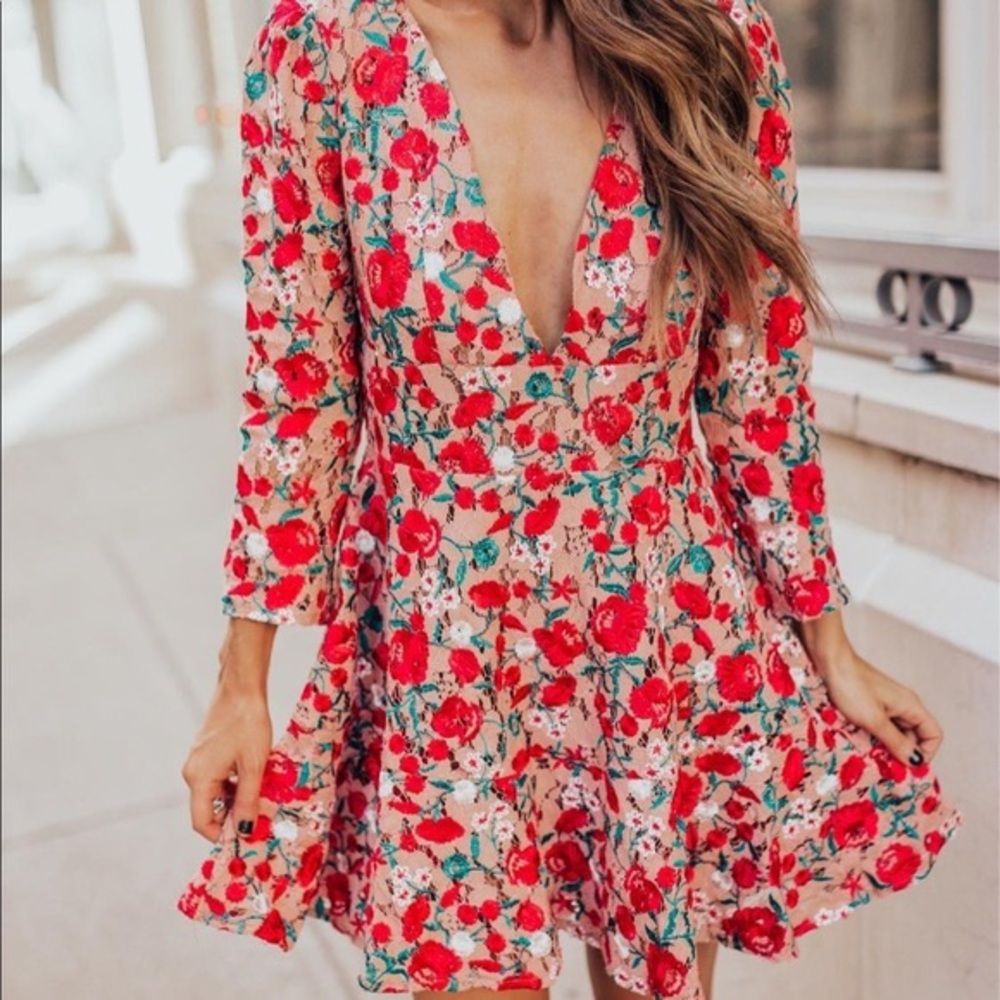 Lovers and Friends Vira dark nude floral dress size XL